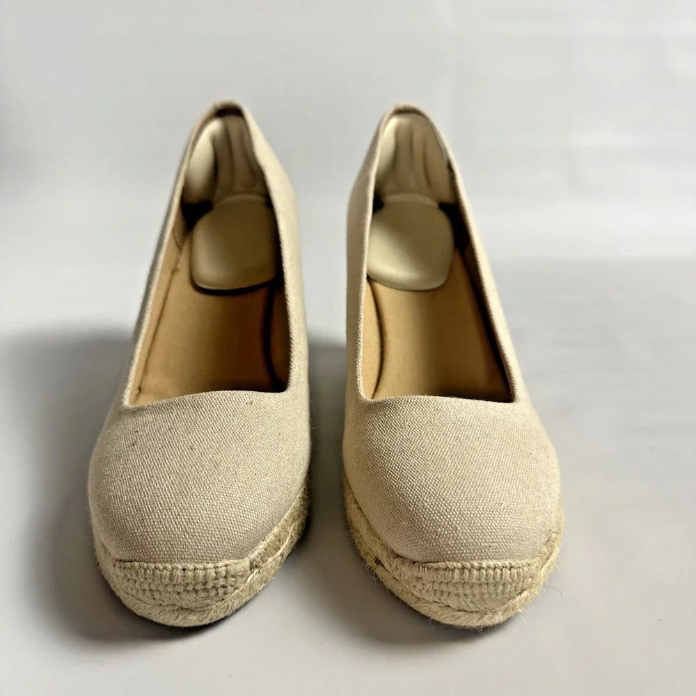 Coastal Grandma Espadrille Wedge Canvas Pumps Neutral J.Crew Size 8 Boho Resort